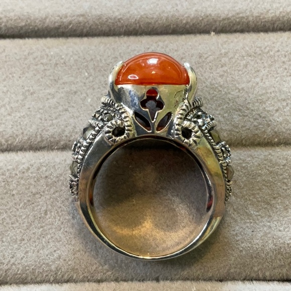 Elegant Orange and Marcasite Sterling Silver Ring - Picture 5 of 5